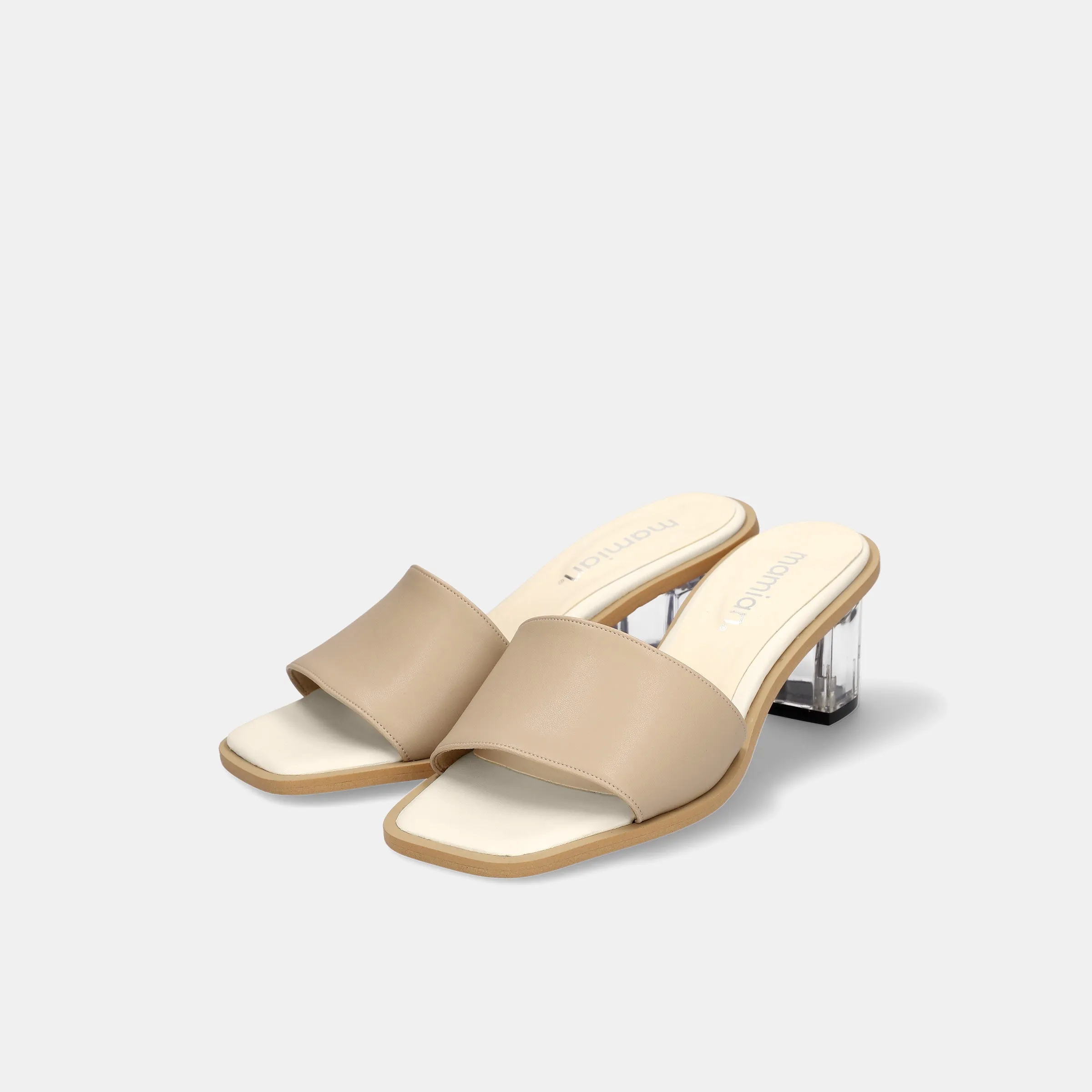 15% OFF: Wide Band Clear Heel Mules (m50002) Light Greige