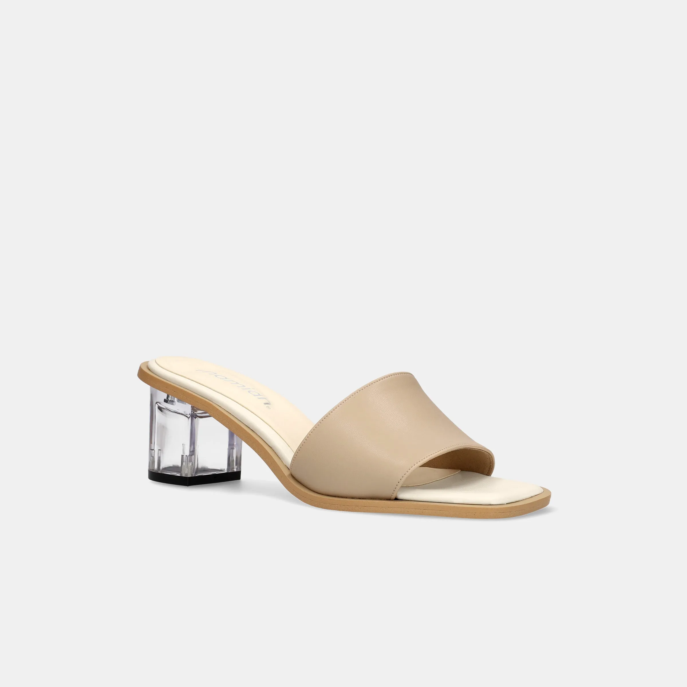 15% OFF: Wide Band Clear Heel Mules (m50002) Light Greige