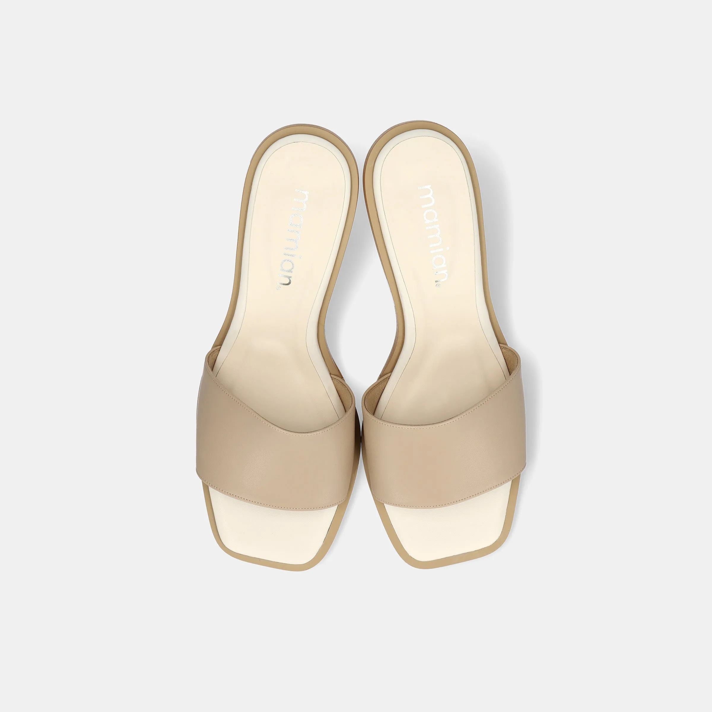 15% OFF: Wide Band Clear Heel Mules (m50002) Light Greige