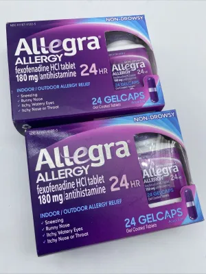 (2) Allegra 24 Hour Allergy Relief Gelcaps 24 Ct Indoor Outdoor 2/21  48ttl