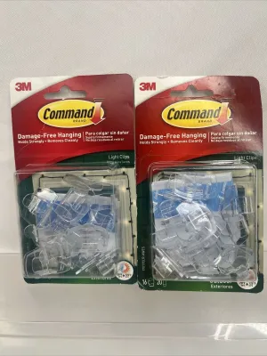 (2) Outdoor Light Clips 3M Command Damage Free Hang Ing 16 clips 20 Strips