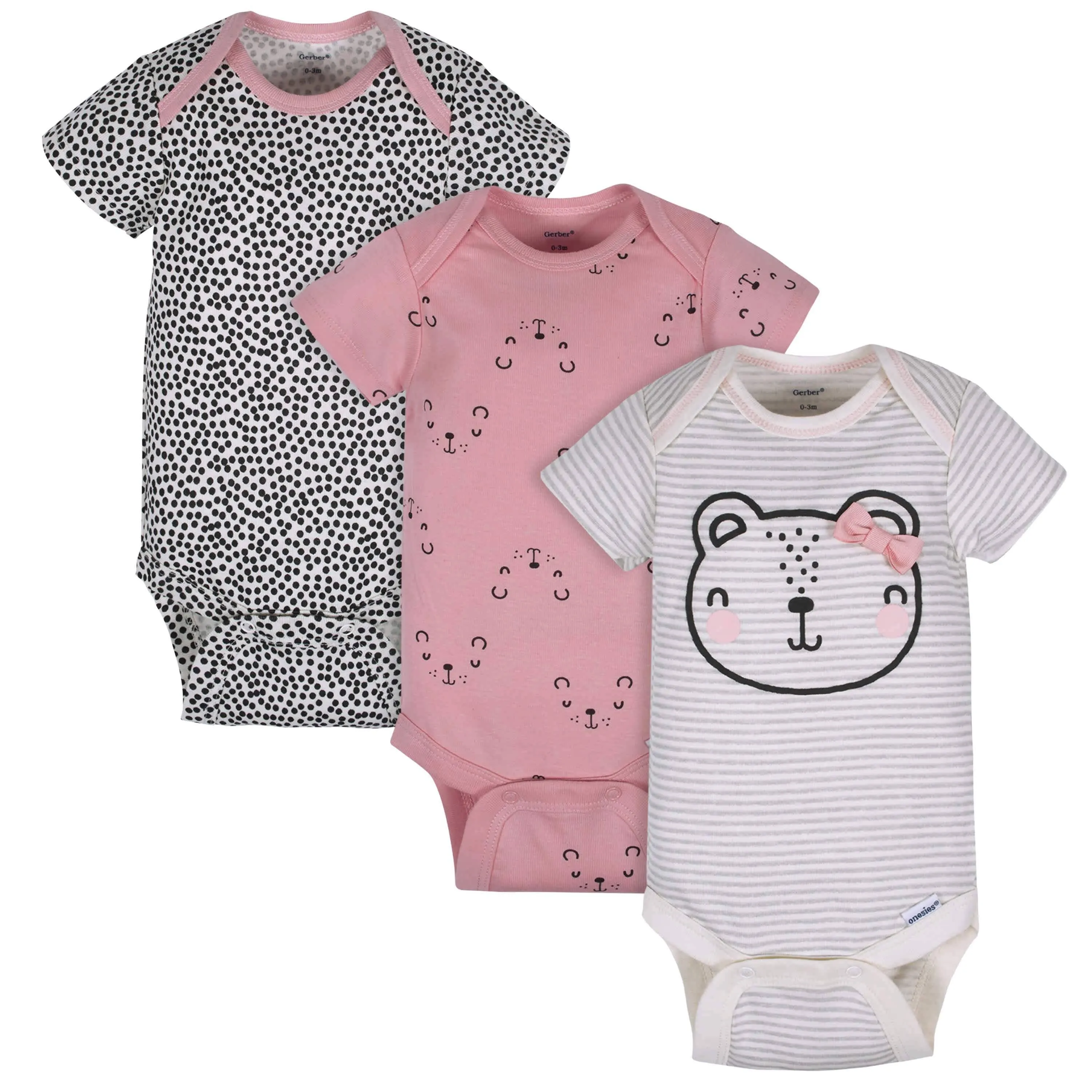 3-Pack Baby Girls Bear Short Sleeve Onesies® Bodysuits