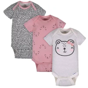 3-Pack Baby Girls Bear Short Sleeve Onesies® Bodysuits