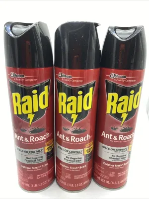 (3) Raid Ant Roach Killer Outdoor Scent 17.5 oz Attack Control Prevent Bugs