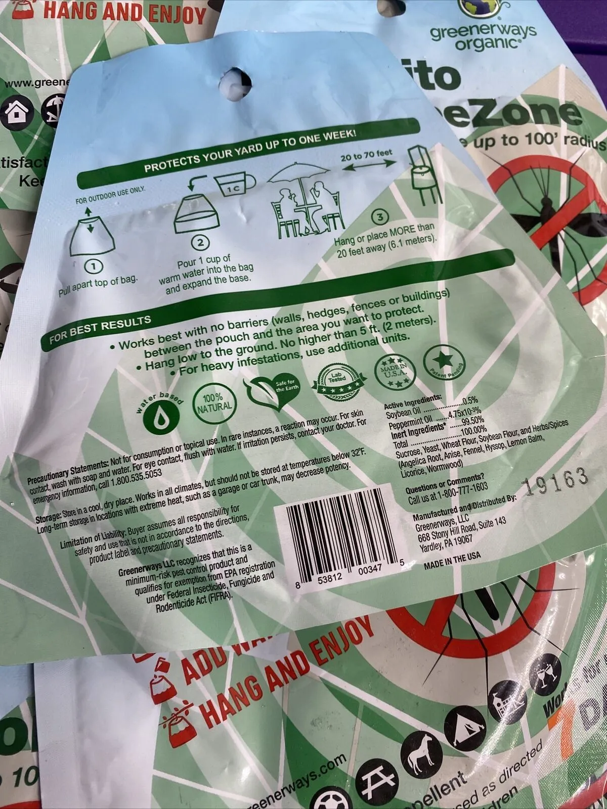 (4) Greenerways Organic Mosquito Insect Repellent Natural Outdoor Bug-Free Zone