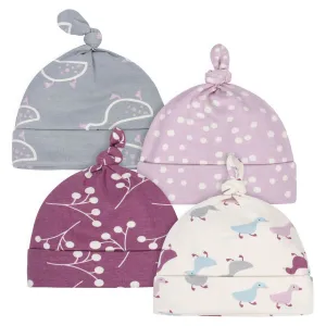 4-Pack Baby Girls Comfy Stretch Ducklings Caps