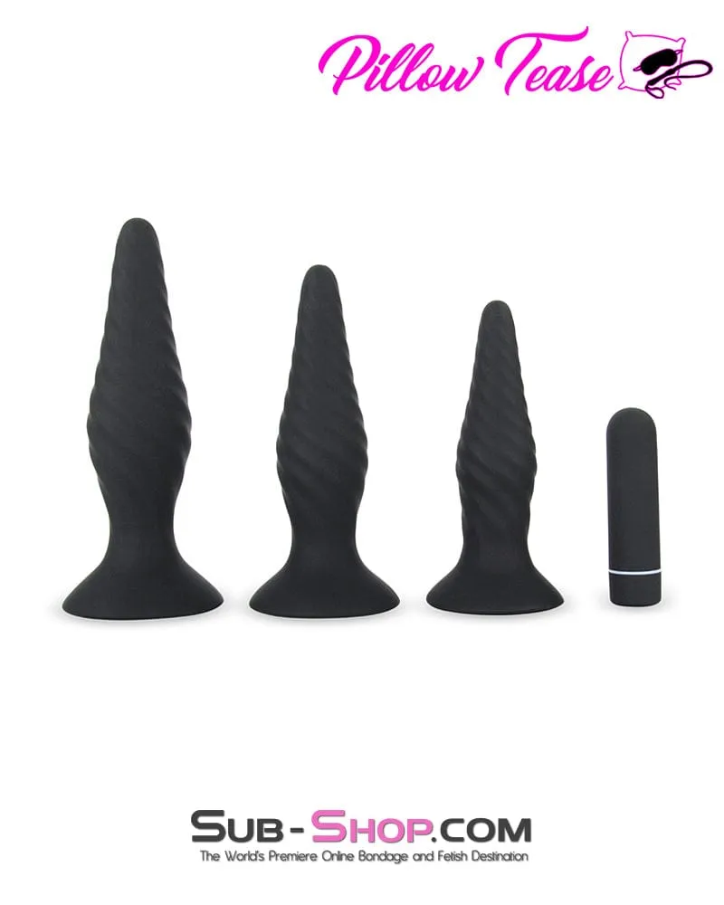 4447M      3 Pc Rechargeable 9 Function Wireless Remote Control Vibrating Butt Plug Kit