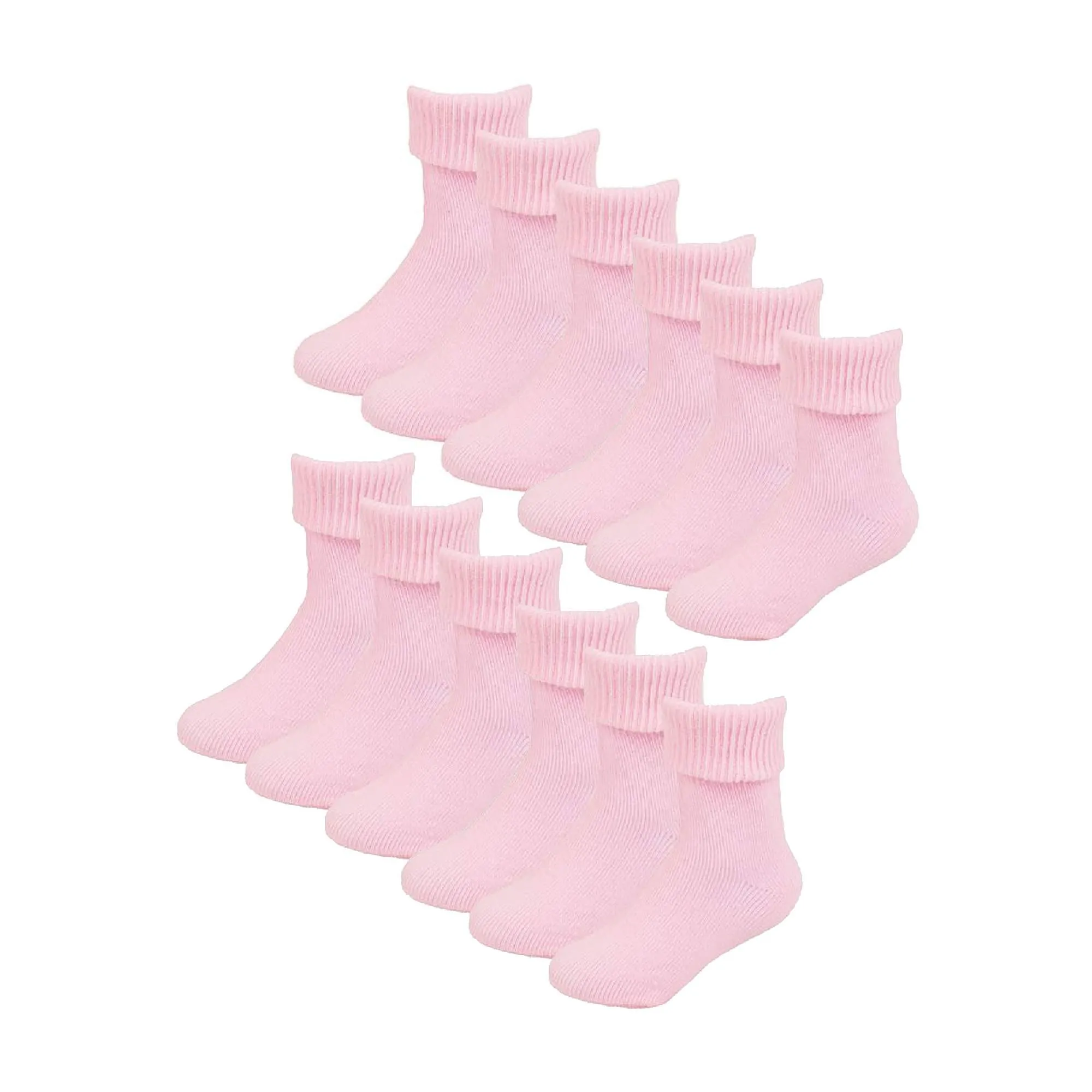 6 Pack Baby Girl & Boy Soft Cotton Turn Over Top Socks (3 Sizes)