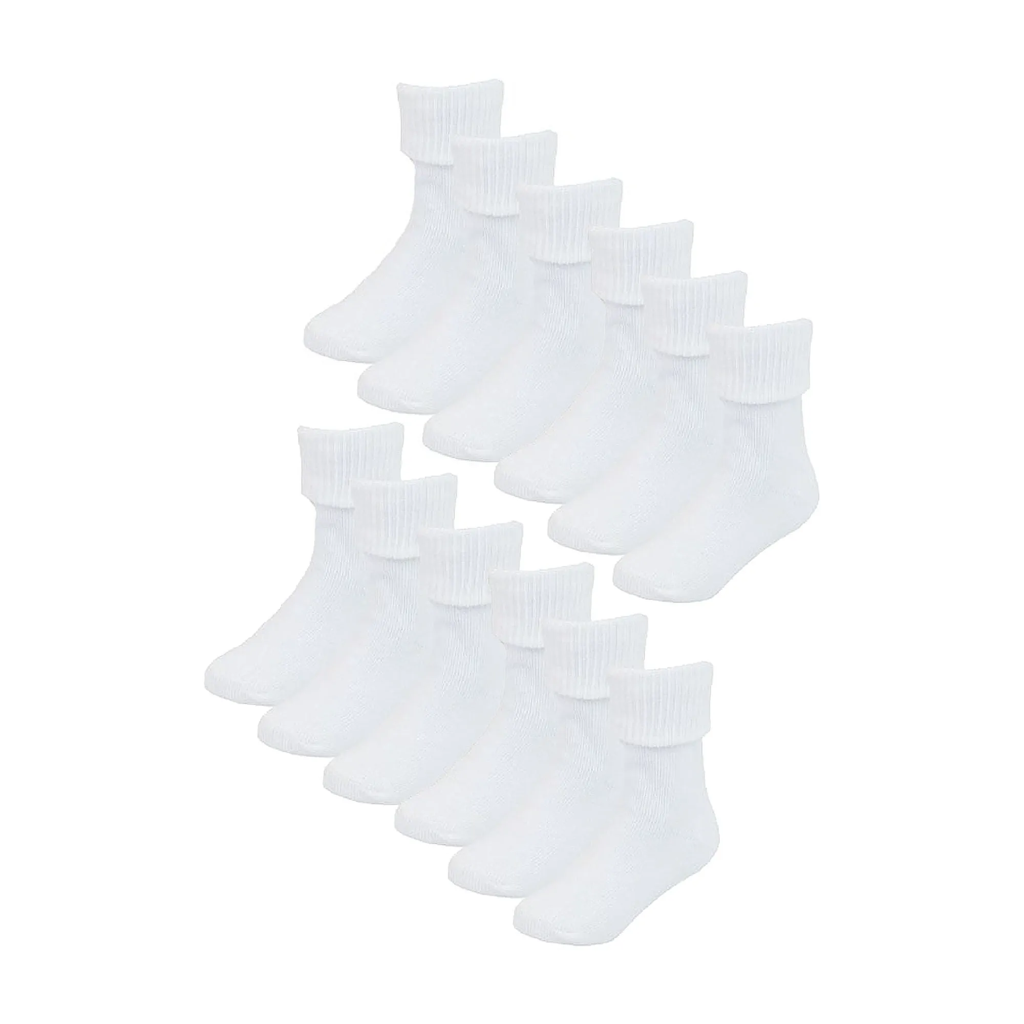 6 Pack Baby Girl & Boy Soft Cotton Turn Over Top Socks (3 Sizes)