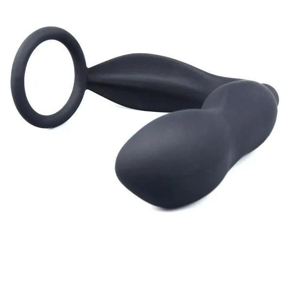 6838M-SIS      Sissy's Vibrating Black Silicone 2 Point Prostate Pleaser with Cock Ring