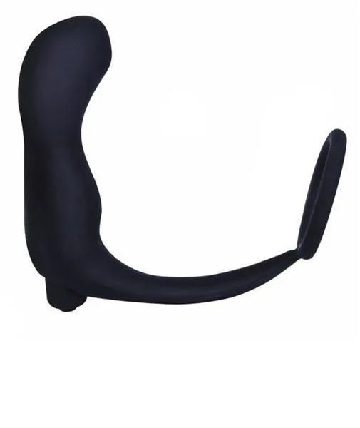 6838M-SIS      Sissy's Vibrating Black Silicone 2 Point Prostate Pleaser with Cock Ring