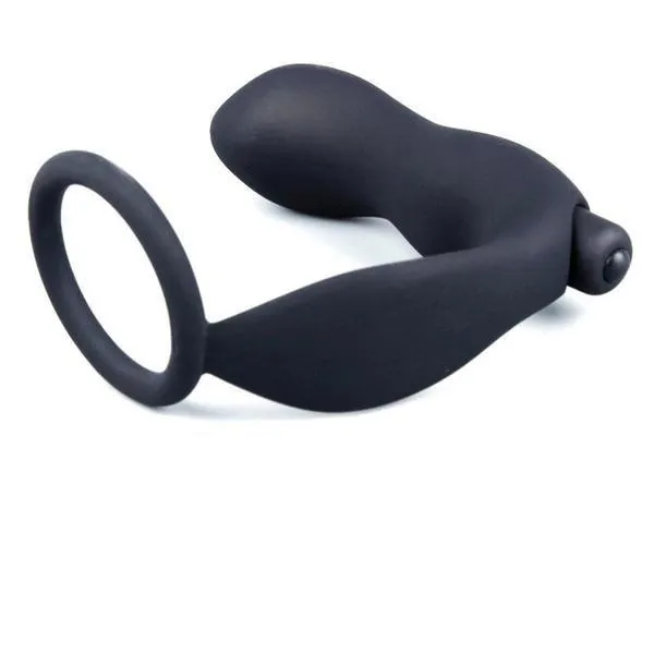 6838M-SIS      Sissy's Vibrating Black Silicone 2 Point Prostate Pleaser with Cock Ring