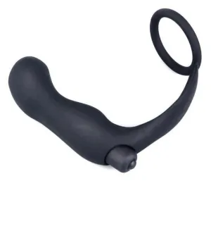 6838M-SIS      Sissy's Vibrating Black Silicone 2 Point Prostate Pleaser with Cock Ring