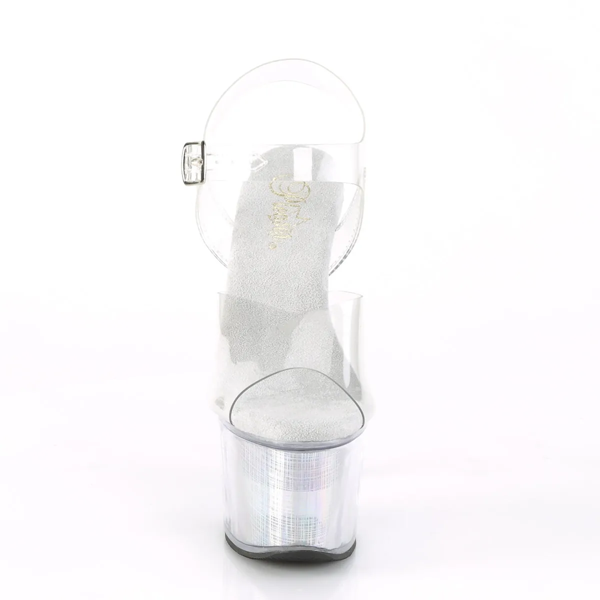 7 Inch Heel FLASHDANCE-708CH Clear Silver Hologram