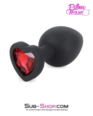 7384M      Large Black Silicone Butt Plug with Ruby Heart Gem - LAST CHANCE - Final Closeout!