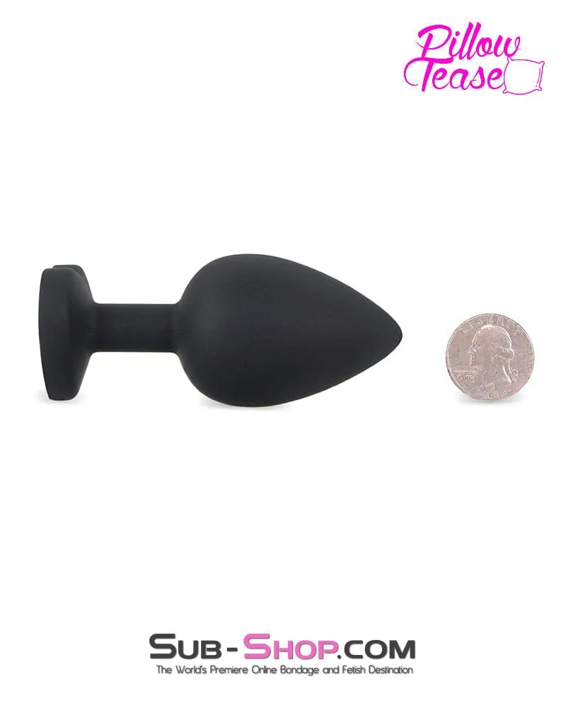 7384M      Large Black Silicone Butt Plug with Ruby Heart Gem - LAST CHANCE - Final Closeout!