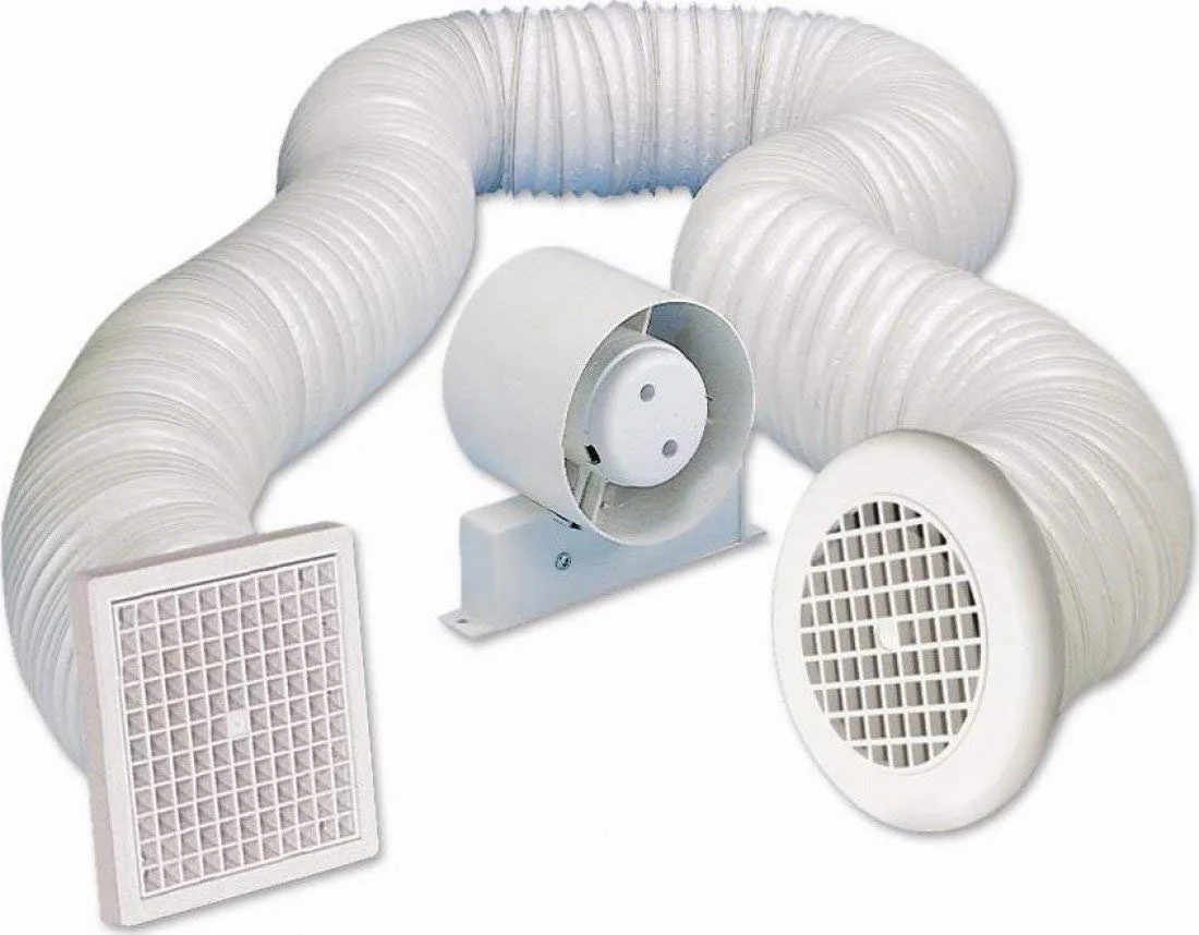 Airvent 434446A Inline Loft Extractor Fan with Timer 4" / 100mm for Bathroom Full Kit including Ducting & Grilles
