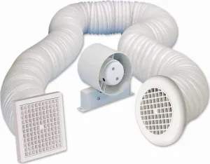 Airvent 434446A Inline Loft Extractor Fan with Timer 4" / 100mm for Bathroom Full Kit including Ducting & Grilles