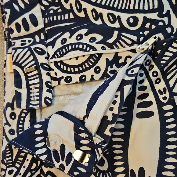 Anthropologie Lucy &amp; Laurel Navy Paisley Beach Travel Summer Casual Shorts Sz 10