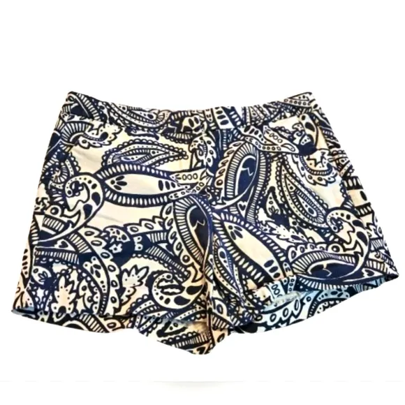 Anthropologie Lucy &amp; Laurel Navy Paisley Beach Travel Summer Casual Shorts Sz 10