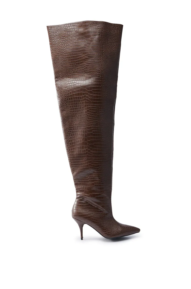 AZALEA WANG HALINA BROWN CROC STILETTO BOOT