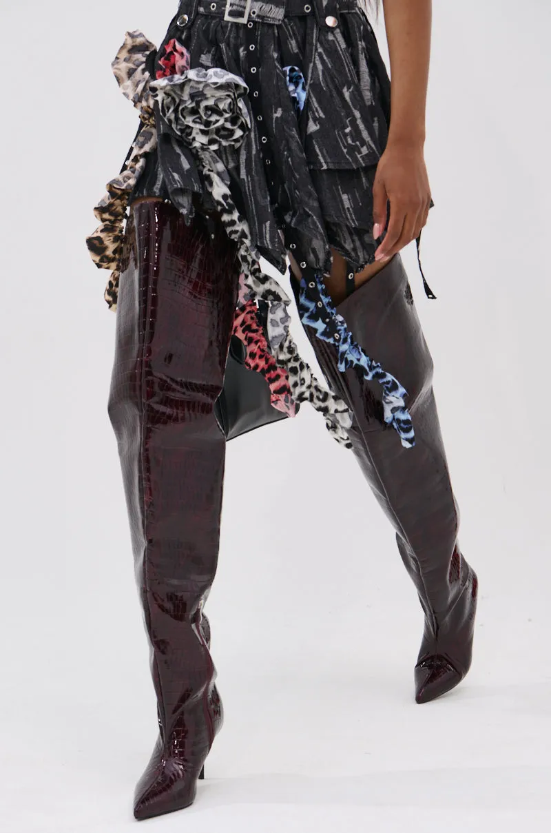 AZALEA WANG HALINA BURGUNDY CROC STILETTO BOOT