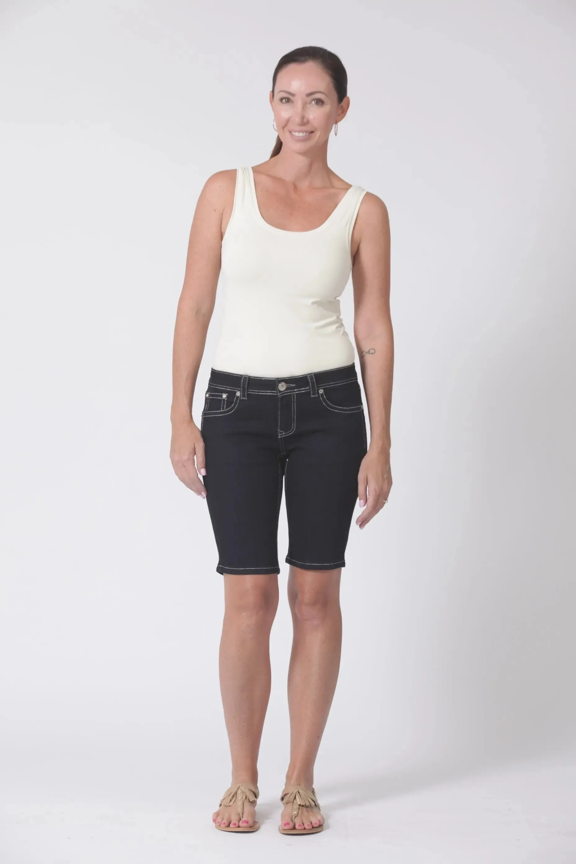 Bermuda Black Fitted Womens Denim Shorts