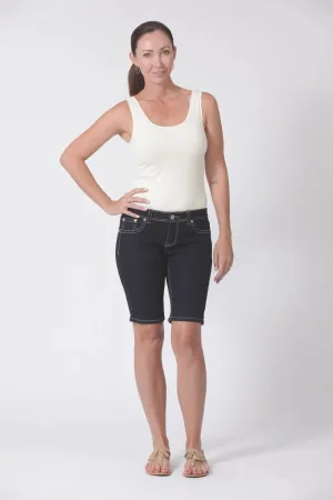 Bermuda Black Fitted Womens Denim Shorts