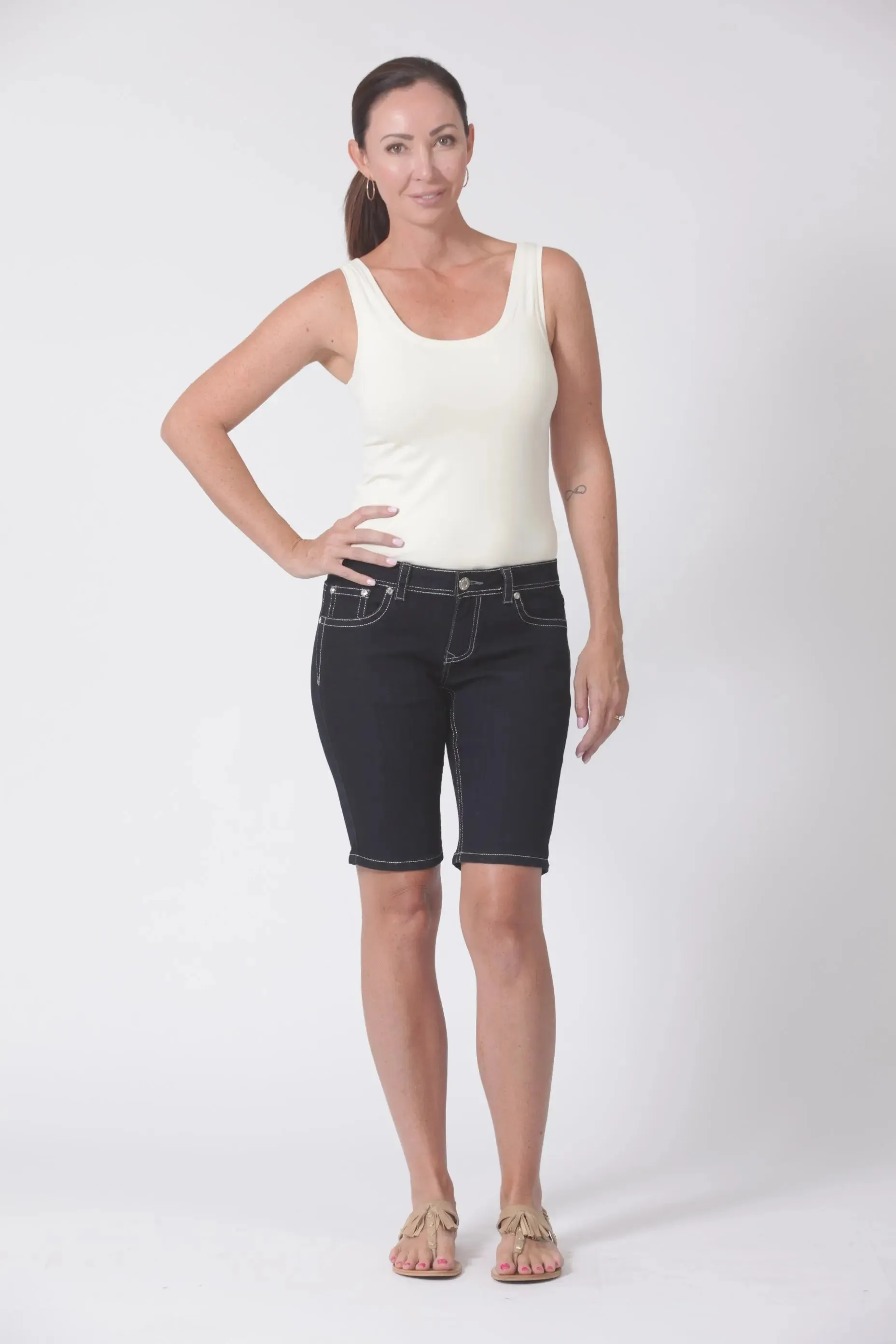 Bermuda Black Fitted Womens Denim Shorts