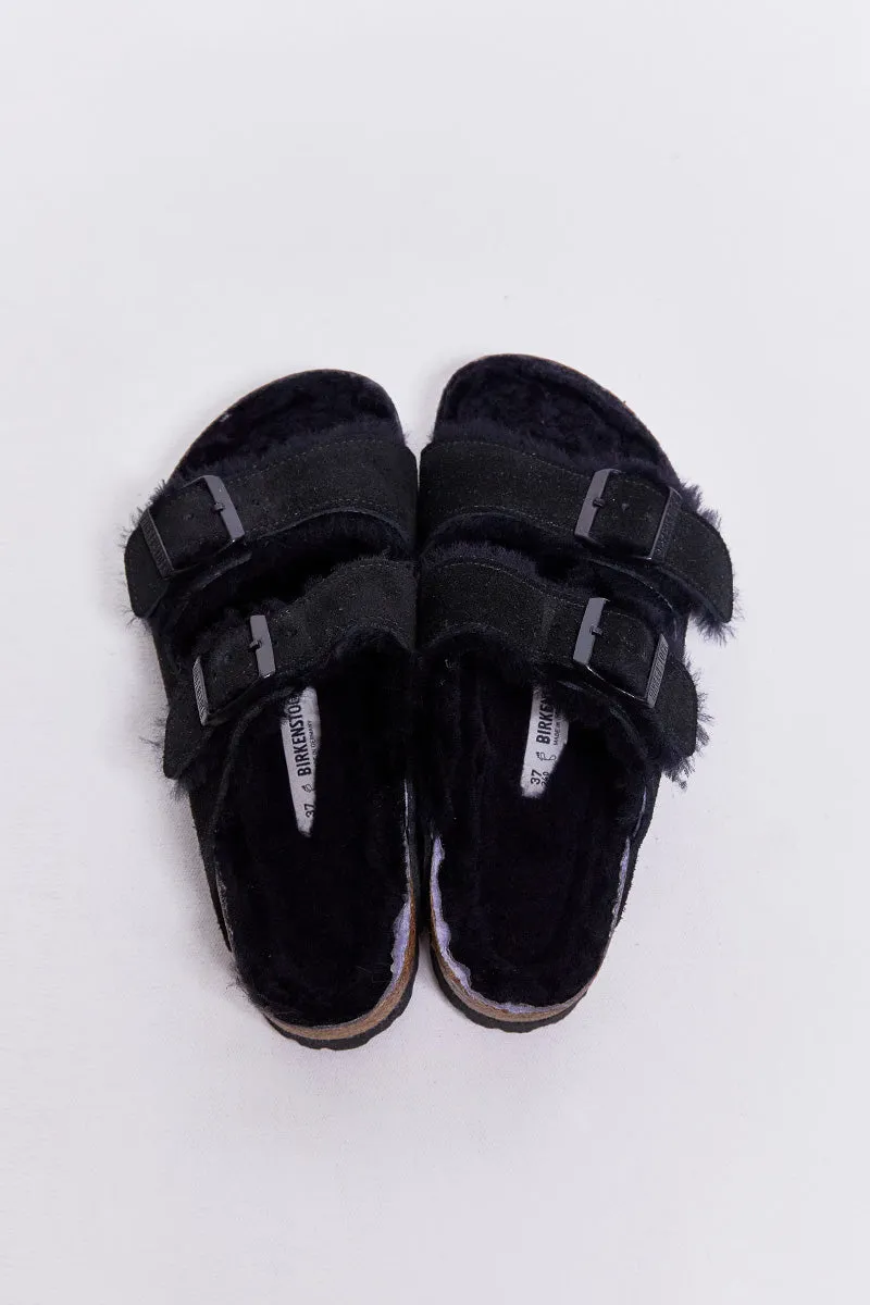 birkenstock arizona black suede leather/shearling