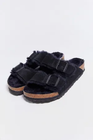 birkenstock arizona black suede leather/shearling