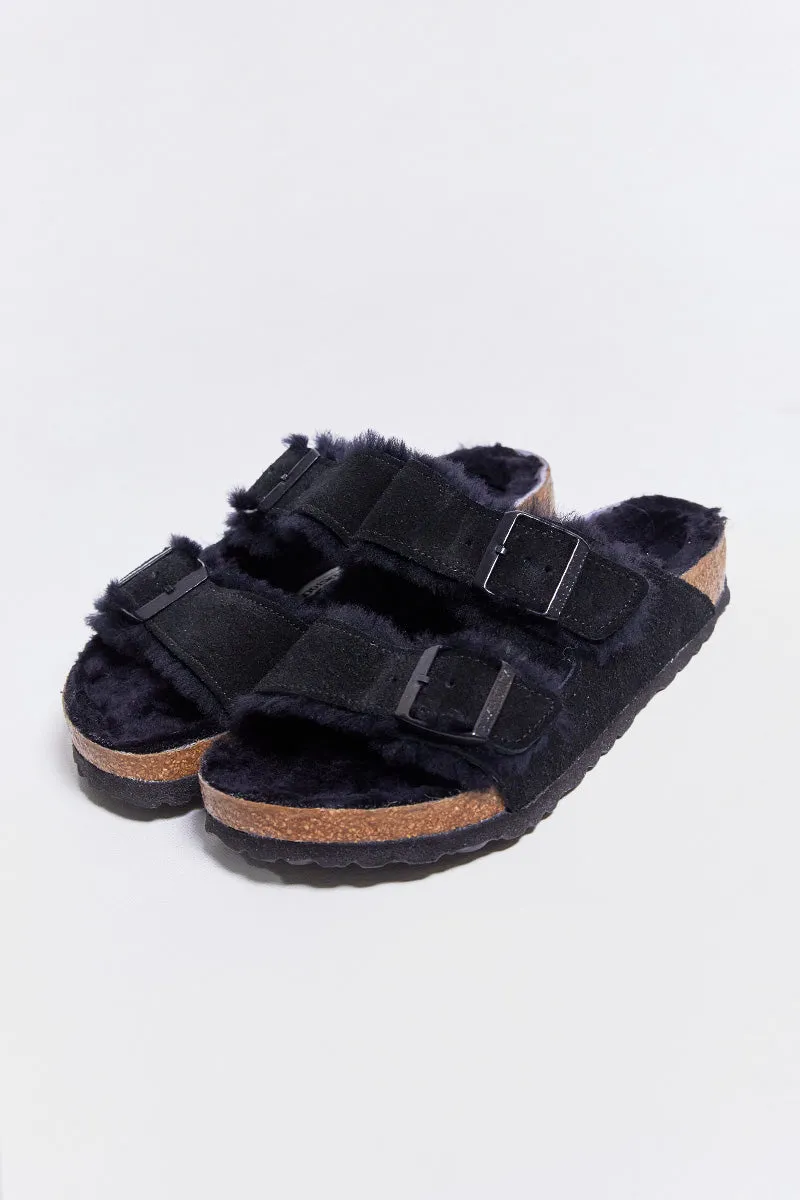 birkenstock arizona black suede leather/shearling