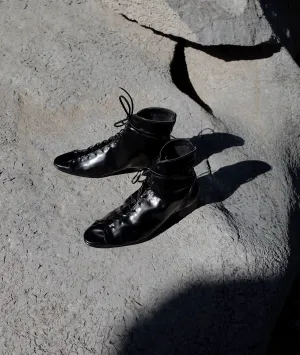 Black Glossy Lace-Up Ankle Boots