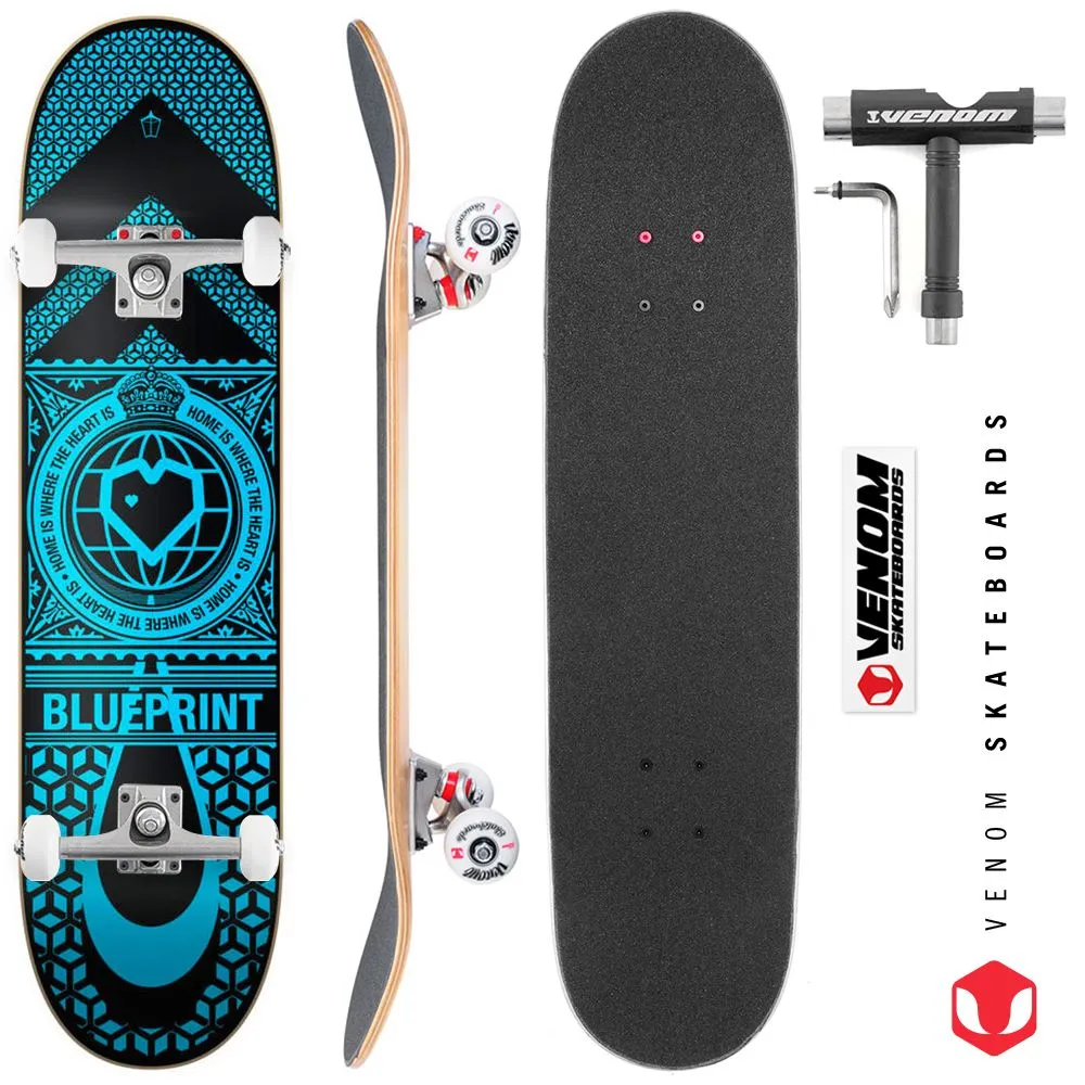 Blueprint Home Deck Black/Blue x Venom Skateboards Custom Complete Skateboard - 8.25
