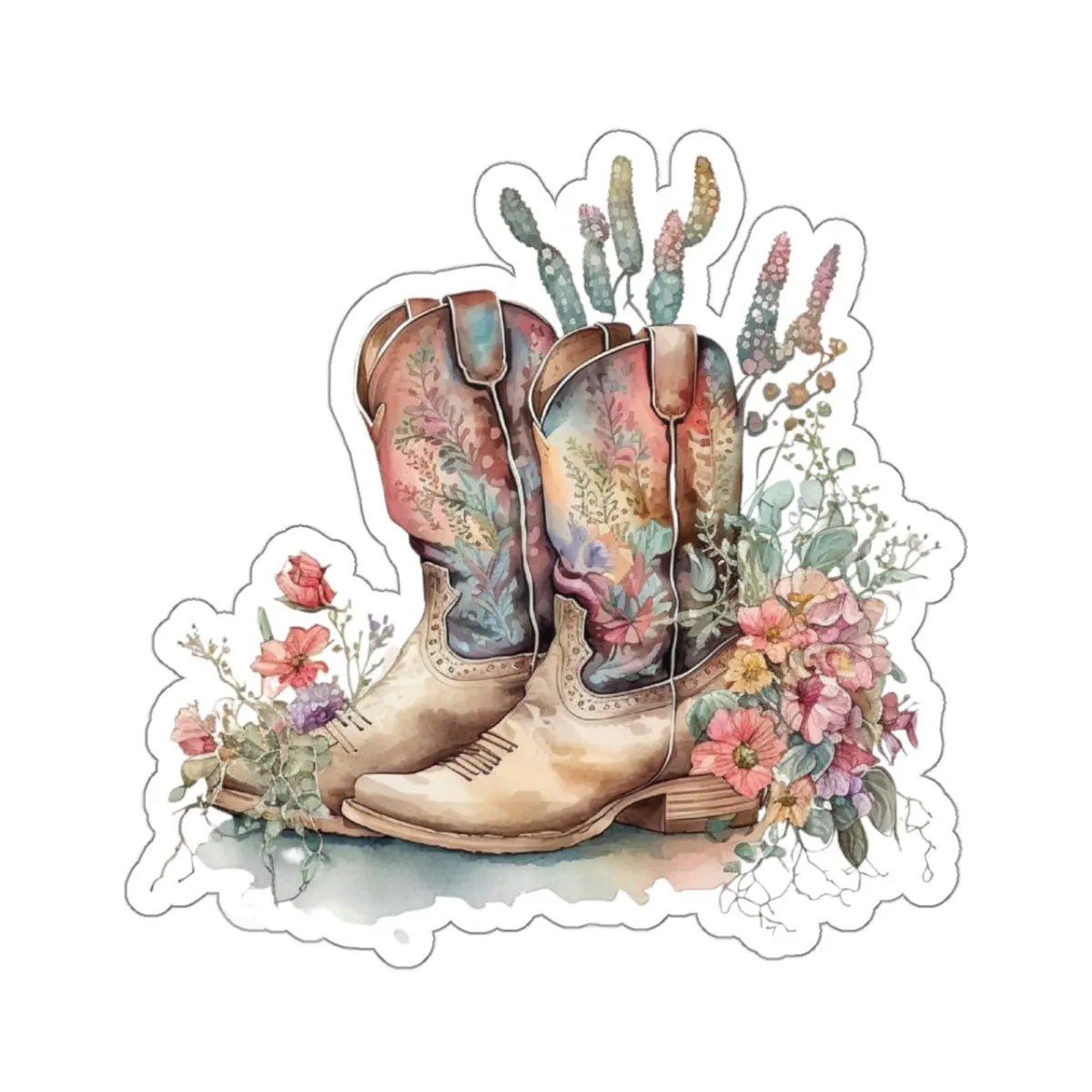 Boho Cowboy, Cowboy Boots, Floral, Western, KC Stickers