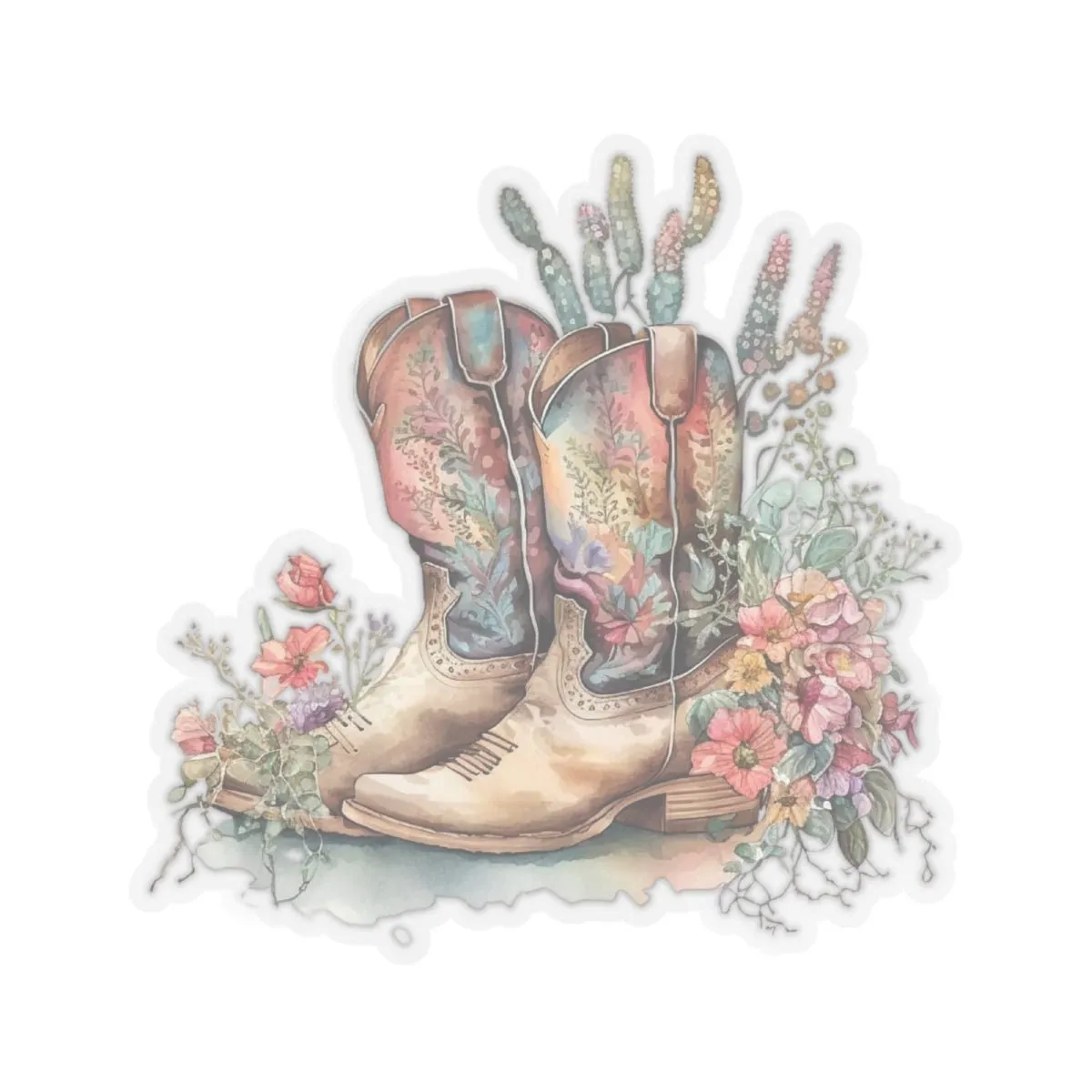 Boho Cowboy, Cowboy Boots, Floral, Western, KC Stickers