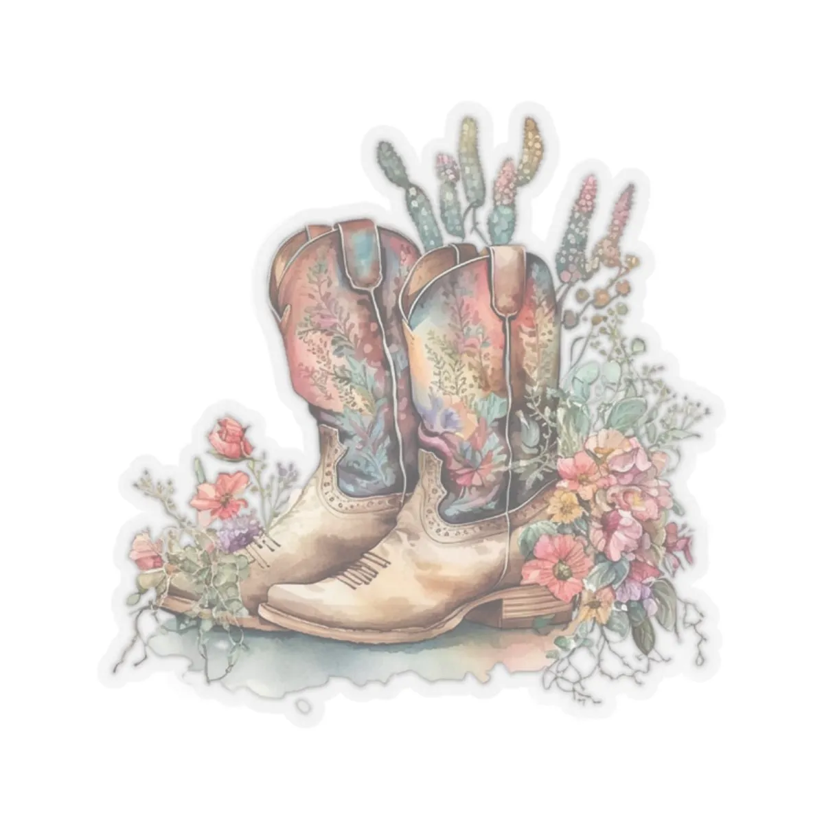 Boho Cowboy, Cowboy Boots, Floral, Western, KC Stickers