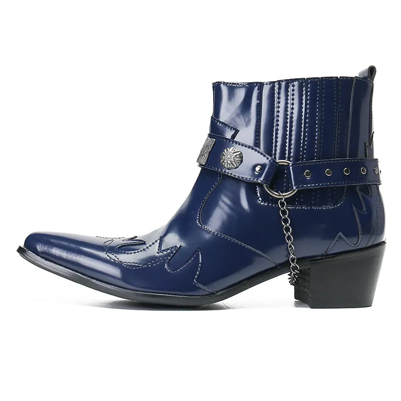 British square-toe cowhide shoes high-top suits formal men's leather boots business short boots handmade Chelsea boots men's glossy