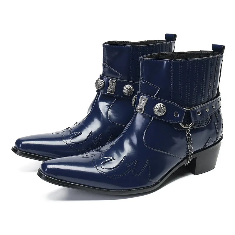 British square-toe cowhide shoes high-top suits formal men's leather boots business short boots handmade Chelsea boots men's glossy