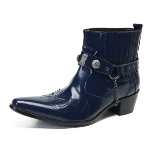 British square-toe cowhide shoes high-top suits formal men's leather boots business short boots handmade Chelsea boots men's glossy