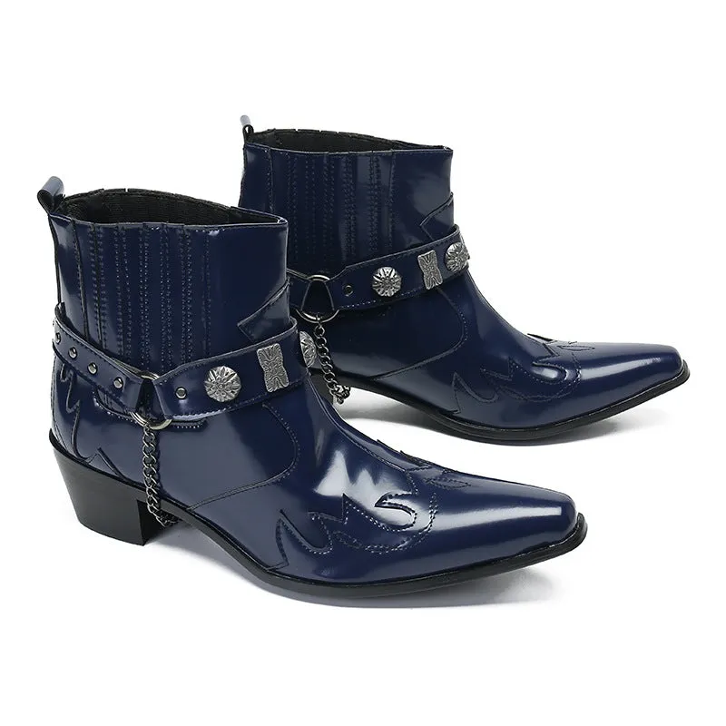 British square-toe cowhide shoes high-top suits formal men's leather boots business short boots handmade Chelsea boots men's glossy