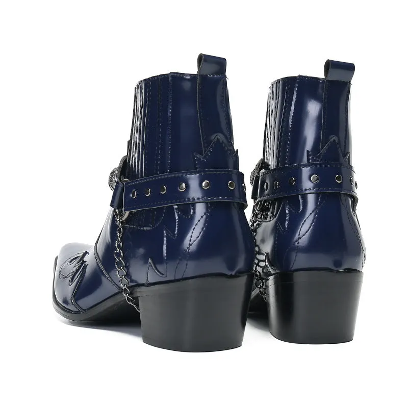 British square-toe cowhide shoes high-top suits formal men's leather boots business short boots handmade Chelsea boots men's glossy
