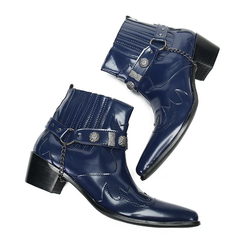 British square-toe cowhide shoes high-top suits formal men's leather boots business short boots handmade Chelsea boots men's glossy