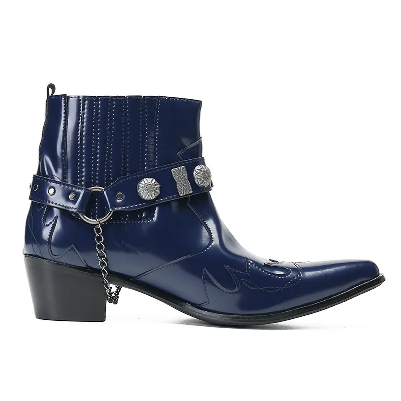 British square-toe cowhide shoes high-top suits formal men's leather boots business short boots handmade Chelsea boots men's glossy