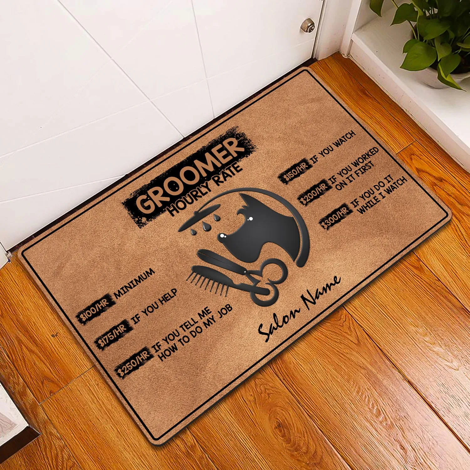 Brown Groomer Hourly Rate For Salon Pet Personalized Name Doomat 901