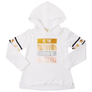 Btween Girls Be The Best Version Of Yourself Print Banded High/Low Pullover Hoodie, sherpa lined hood, Sz M (10) Retails $50 