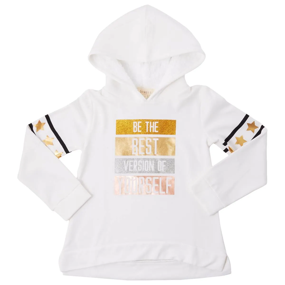 Btween Girls Be The Best Version Of Yourself Print Banded High/Low Pullover Hoodie, sherpa lined hood, Sz M (10) Retails $50 