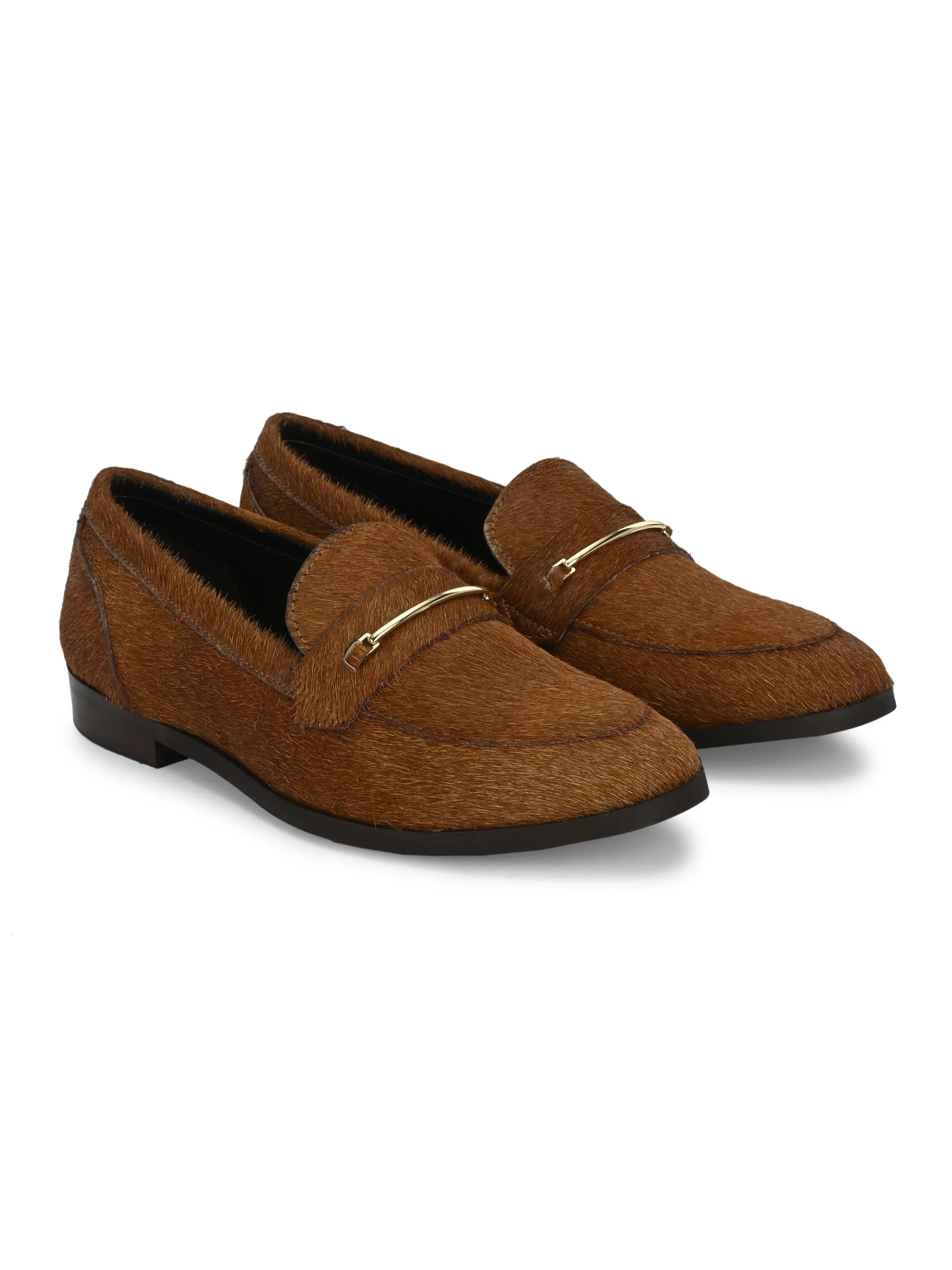 CARLO ROMANO HAIR OR FUR LEATHER BROWN COLOR MOCCASIN SHOE FOR WOMEN