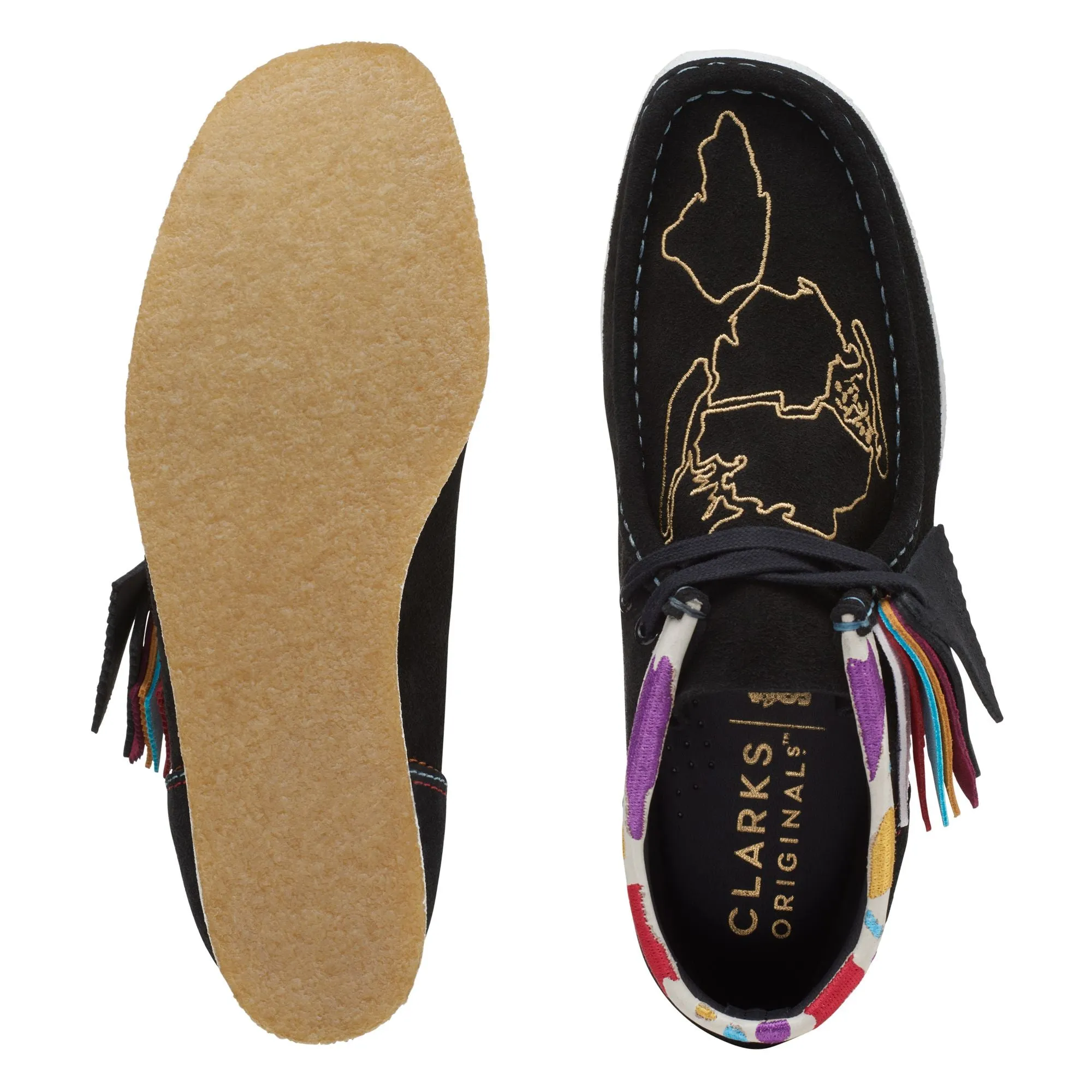 Clarks Women's Wallabee Boots Black Embroidery 26168582