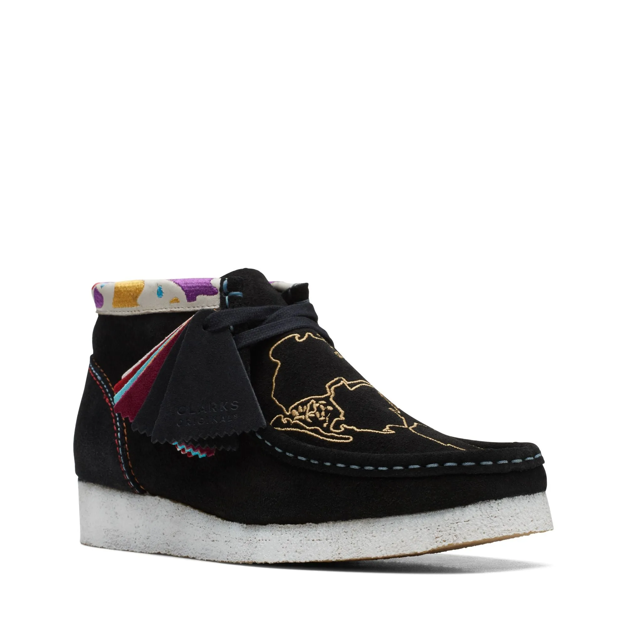 Clarks Women's Wallabee Boots Black Embroidery 26168582